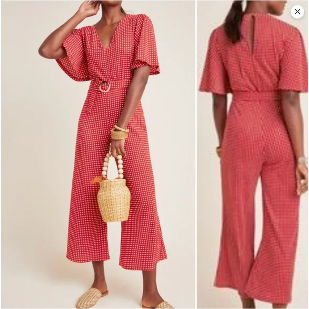 Anthropologie Ett:twa Margaret Jumpsuit Size 2 Red White Check Gingham - Picture 4 of 9